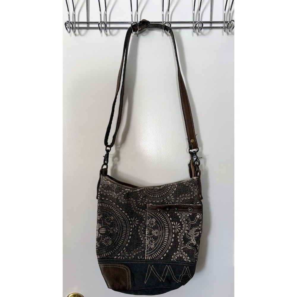 Myra Bag‎ Canvas Leather Trimmed Paisley Boho Shoulder Bag